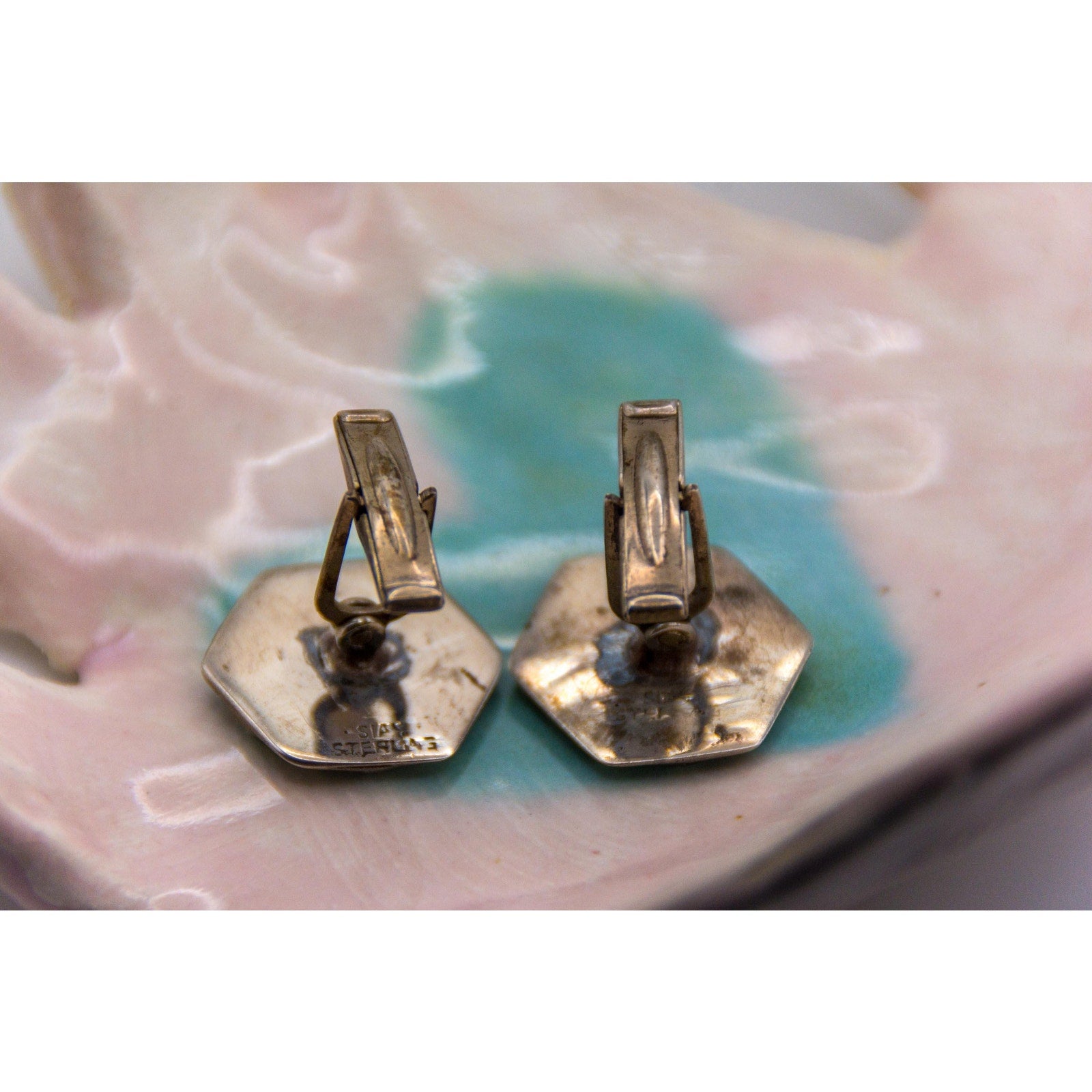 Vintage Siam Sterling Mekhala Niello Cufflinks Goddess Lightning Art Deco Thai pre-1939