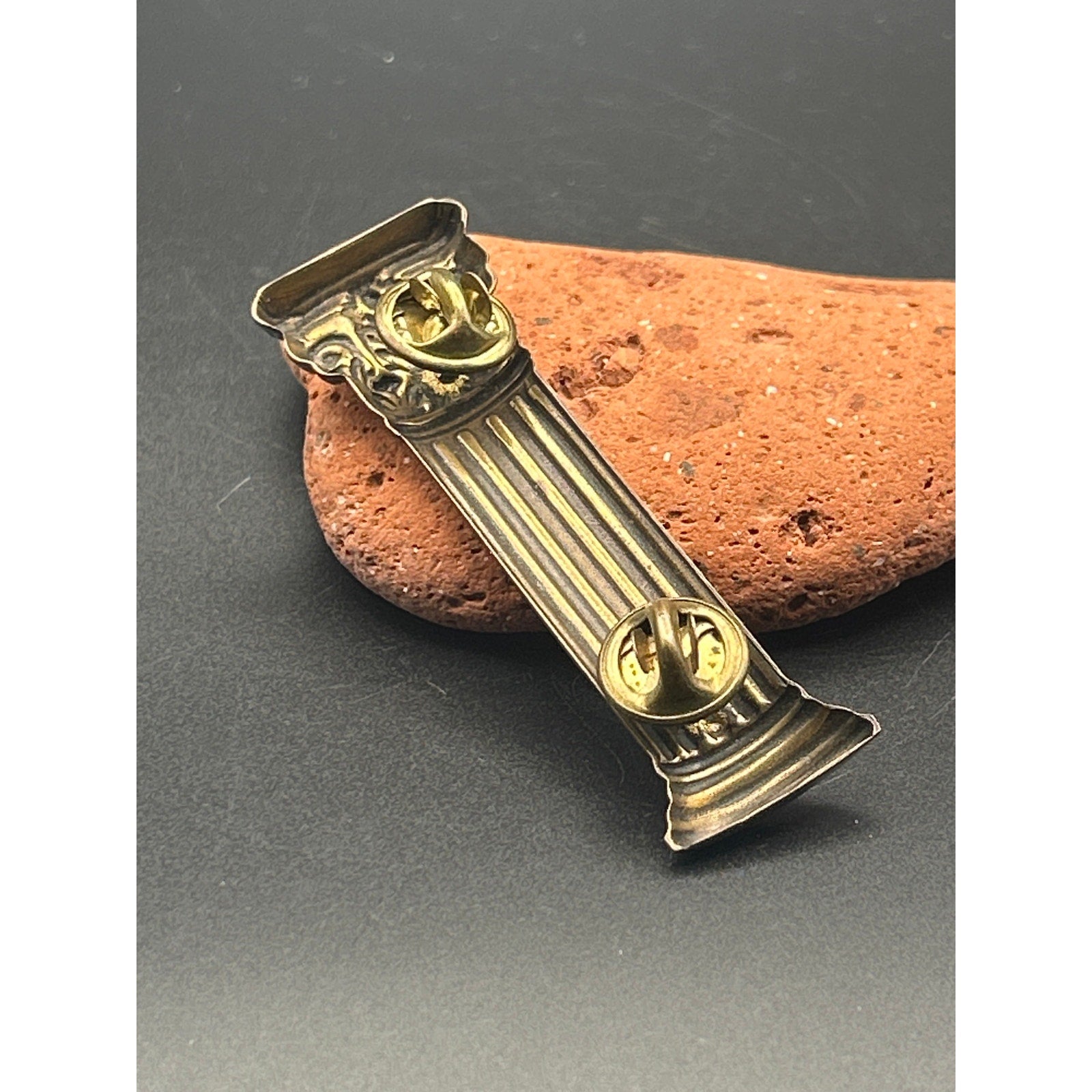 Vintage Mid Century Brass Roman Column Pin Brooch | Classical Greek Architecture
