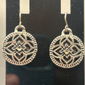 Vintage Silver Tone SE Asian Style Embossed Floral Disc Dangle Earrings