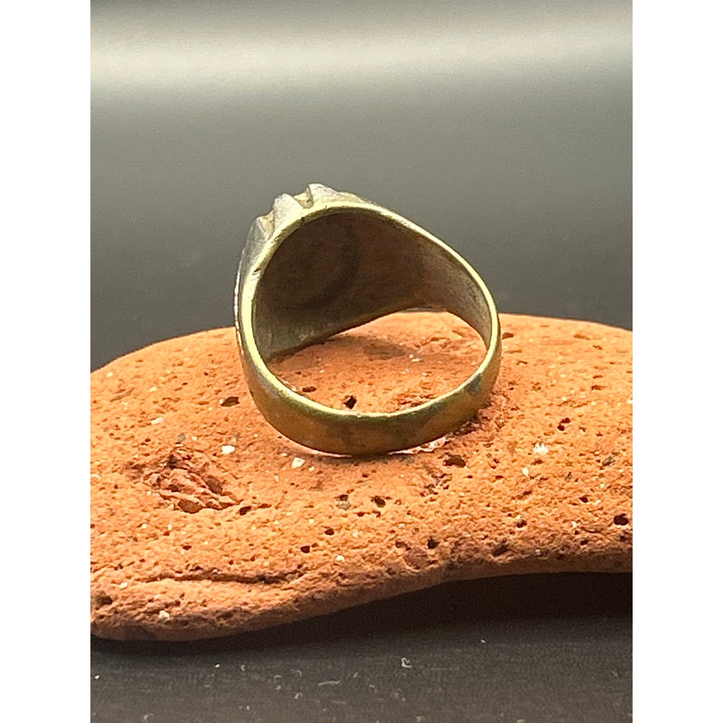Vintage Afghan Kochi Tribal Ring Brass Alloy Green Glass Cabochon Size 10.5