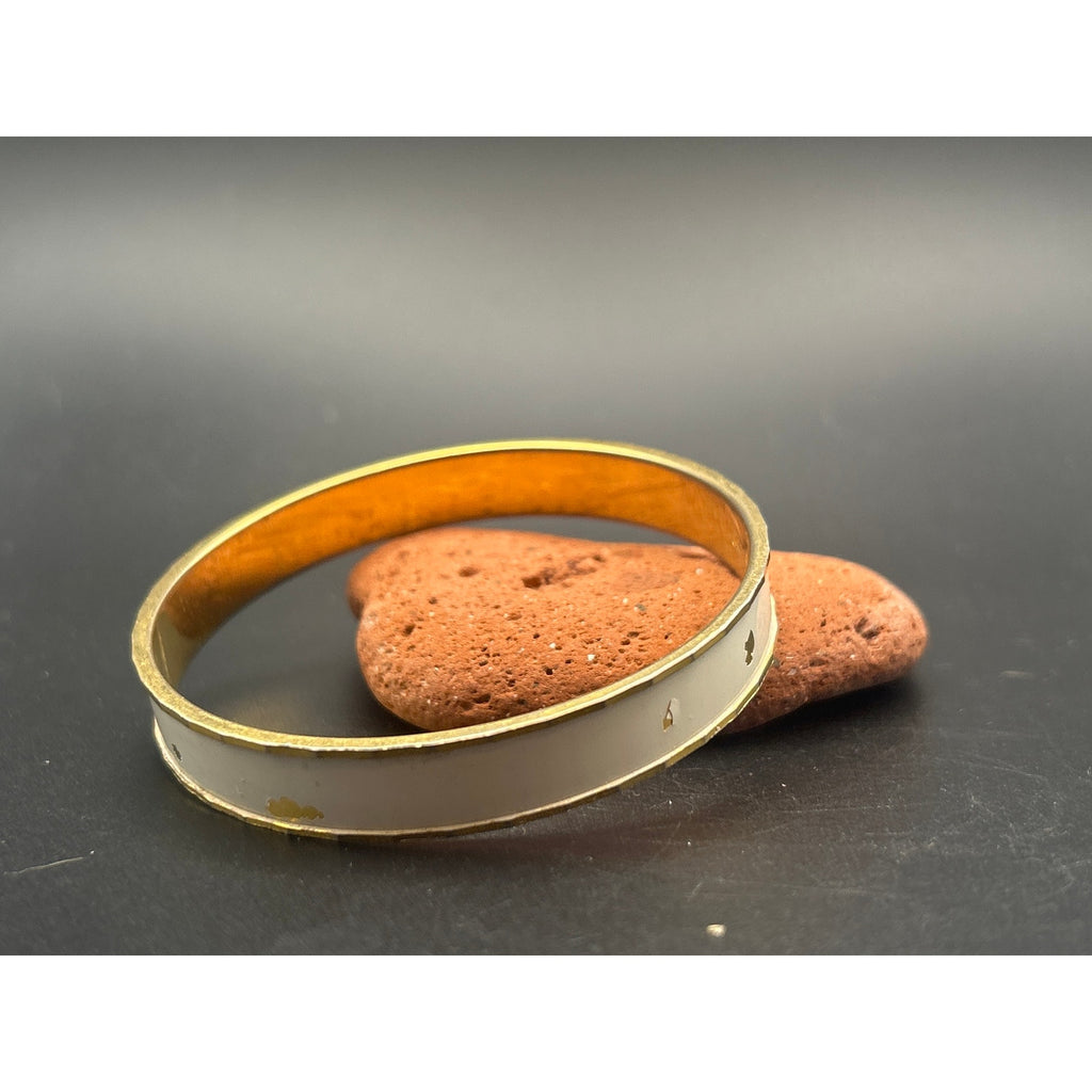 Vintage Monet Gold Tone White Enamel Bangle Bracelet | Retro 1980s Stackable