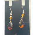Vintage Amber Faceted Dangle Earrings | Orange Bead Diamond Drop