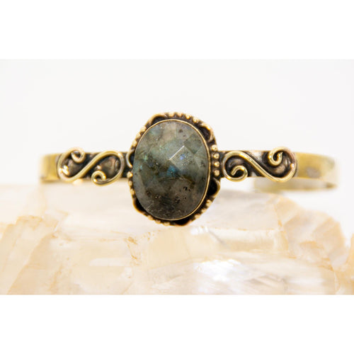 Blue Flash Labradorite Cuff | Gold Over Sterling Silver Boho Bracelet