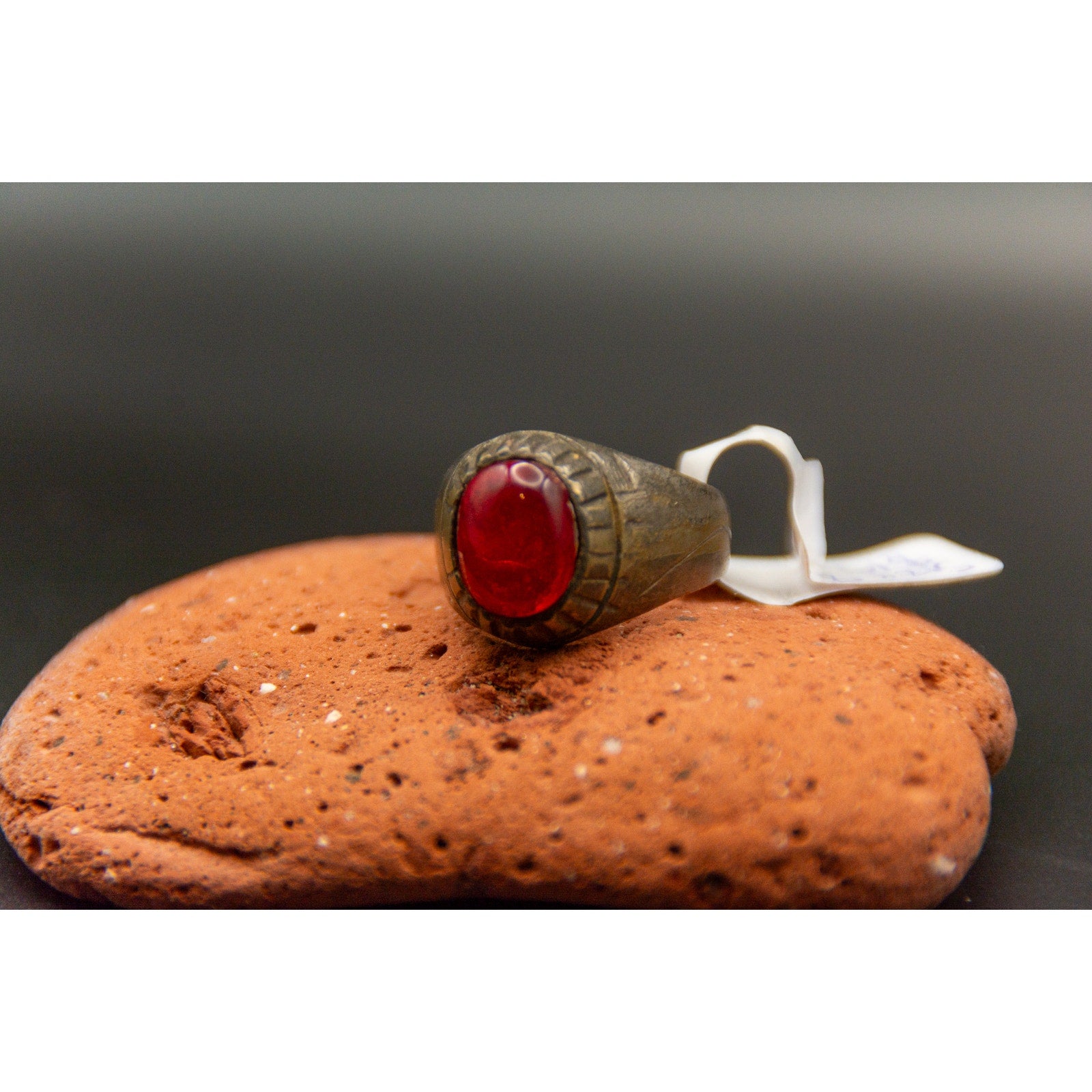 Kochi Afghan Tribal Ring - Bronze with Red Stone Size 8
