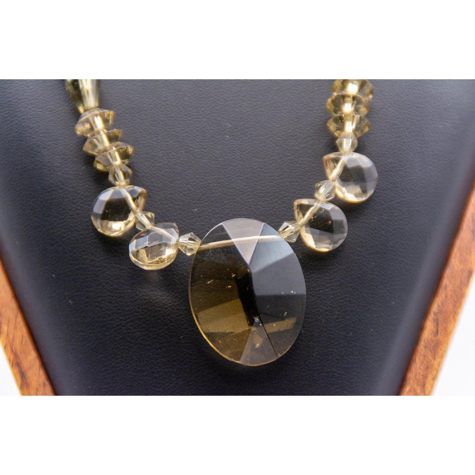 Vintage Smokey Quartz Silver Bead Necklace 16" Graduated Faceted 41.6g Statement Gemstone 1940s-70s