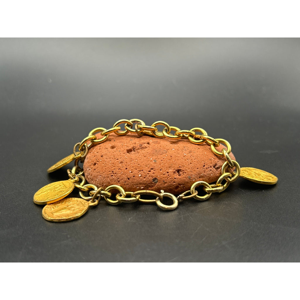 Vintage 24k Gold Plated Ancient Greek Coin Bracelet | Gold Tone Replica Charm
