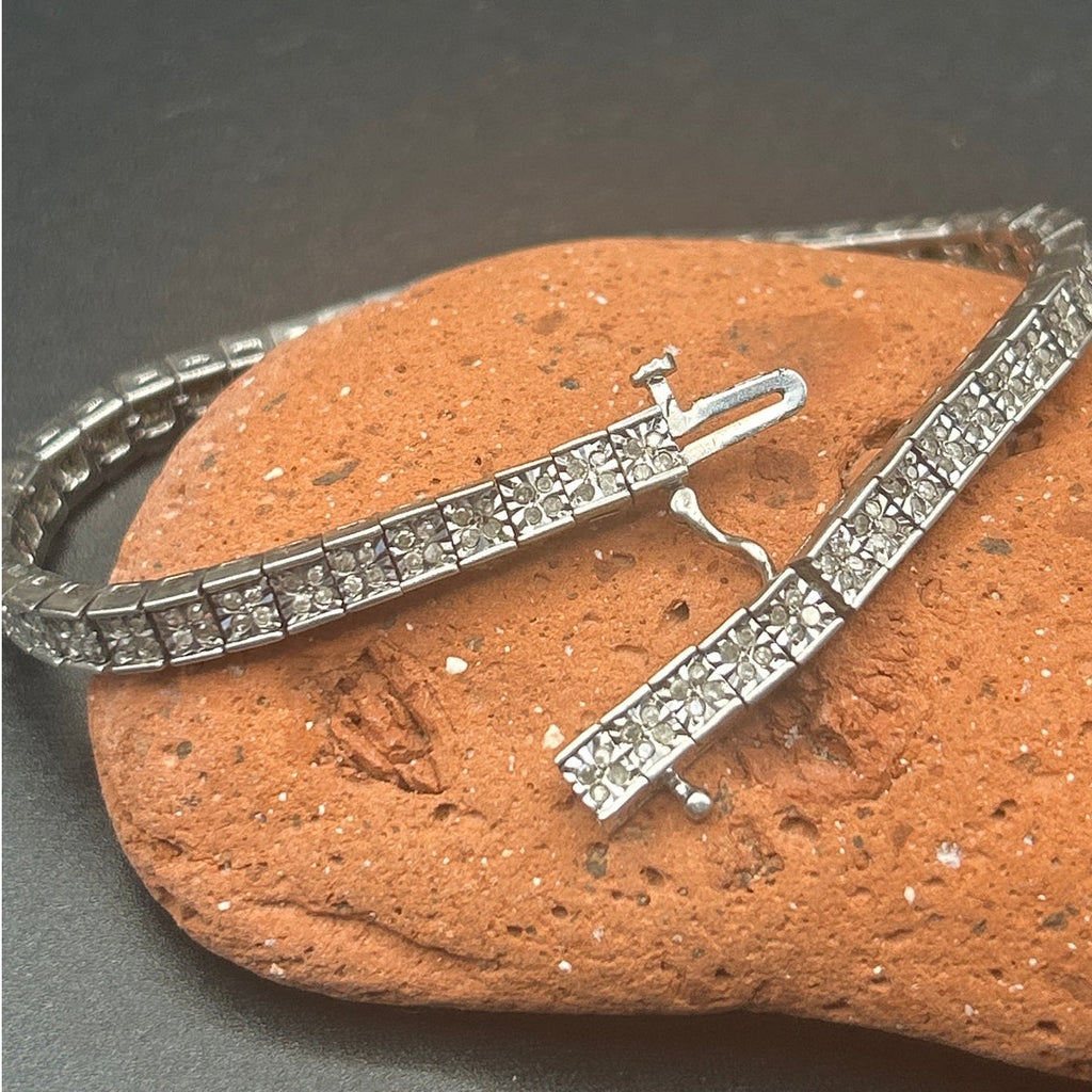 Signed MDJ 925 Sterling Silver Diamond Tennis Bracelet 200+ Diamonds 6.5" Link