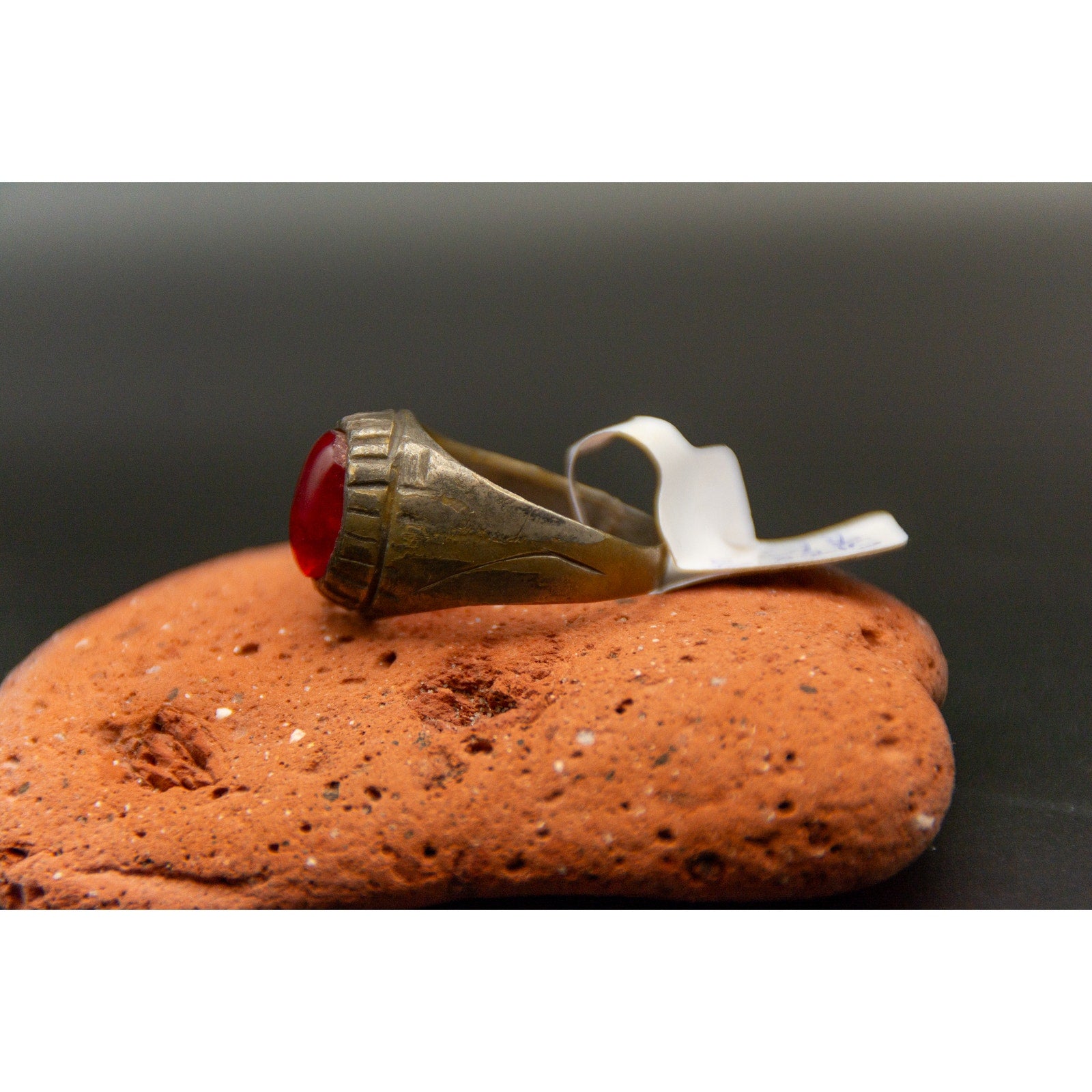 Kochi Afghan Tribal Ring - Bronze with Red Stone Size 8