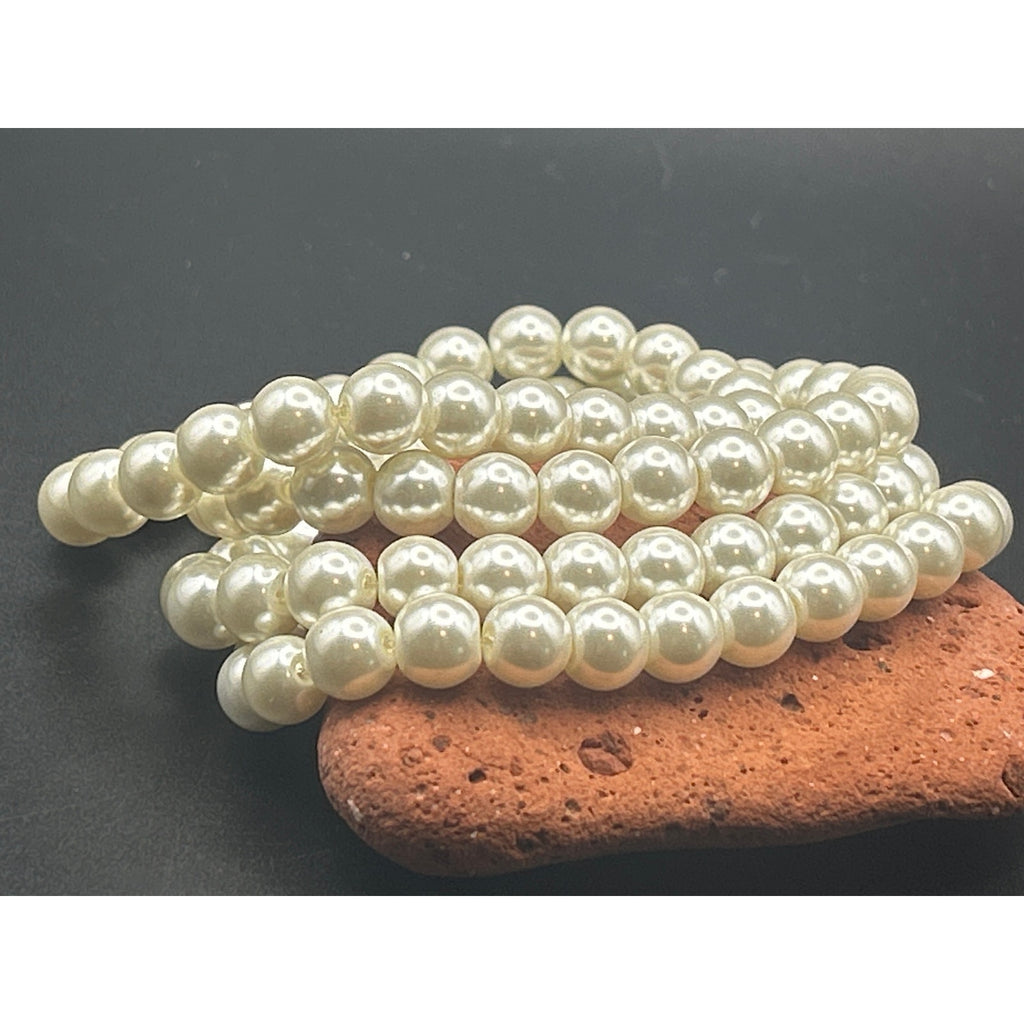 Vintage 4 Strand Glass Pearl Bracelet | Retro Silver Rhinestone Clasp Bridal