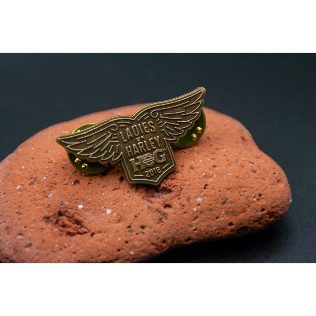 Vintage 2018 Ladies Of Harley Hog Winged Brass Lapel Pin