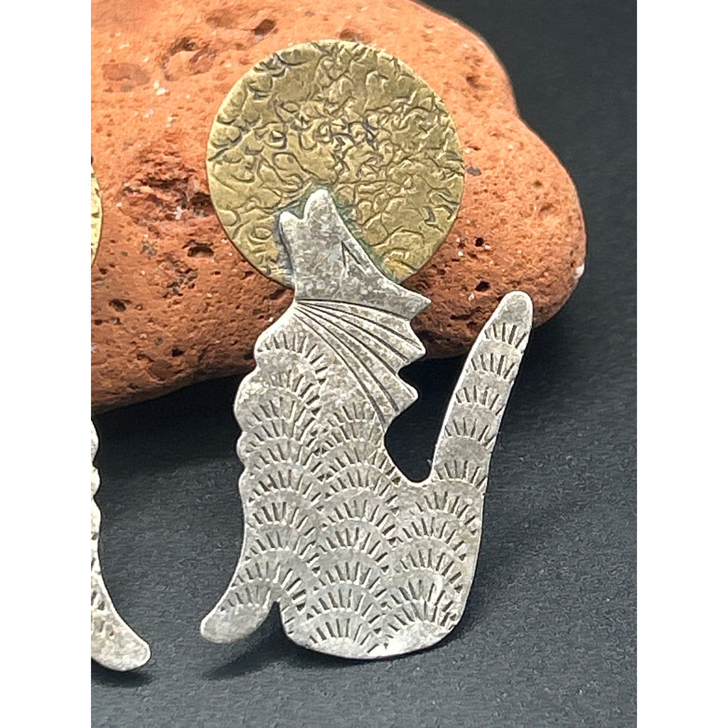 Vintage Sterling Silver Howling Wolf Full Moon Stud Earrings 925 Artisan Post