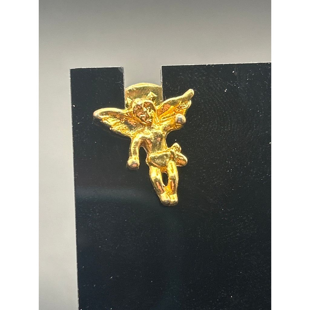 Vintage Gold Toned Cherub Angel Pin Brooch | Retro Celestial Guardian Winged