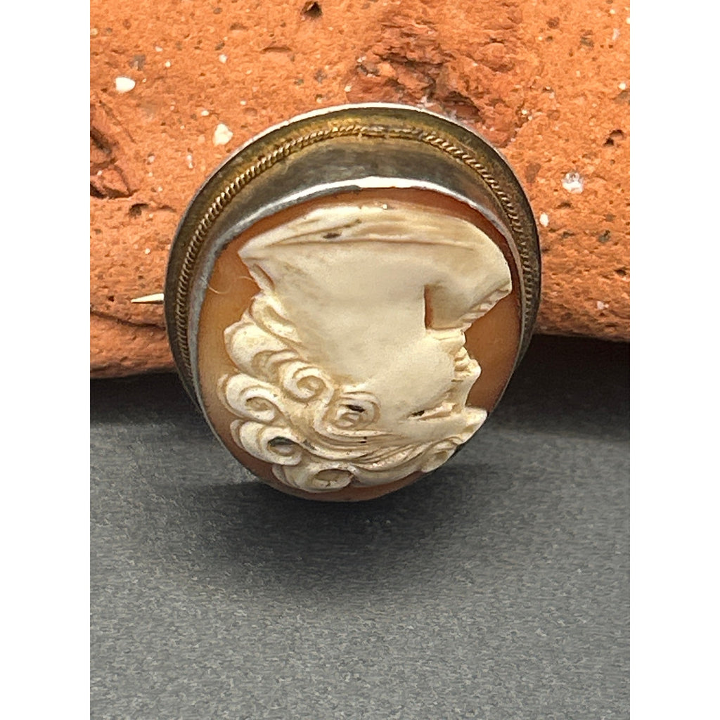 Antique Greek Style Shell Cameo Brooch and Pendant in 800 Silver - 1" x 0.75"