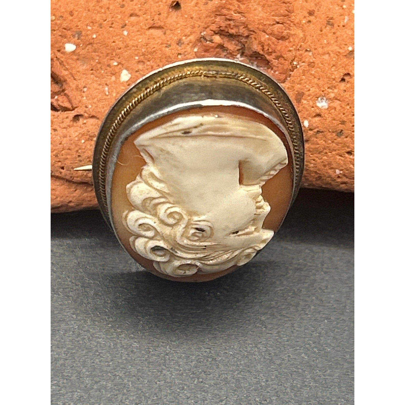 Antique Greek Style Shell Cameo Brooch and Pendant in 800 Silver - 1" x 0.75"