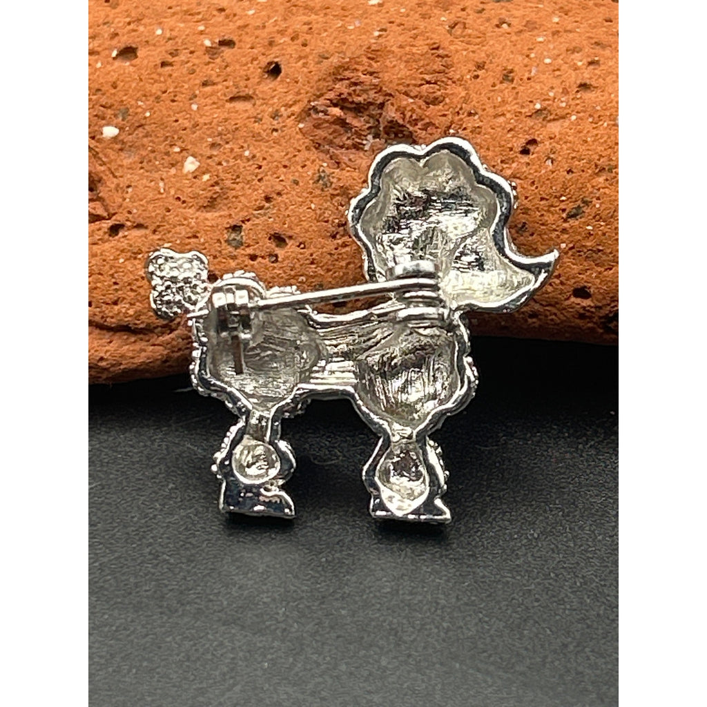 Vintage Silver Tone Textured Poodle Brooch Pin | Retro Rhinestone Dog Gift