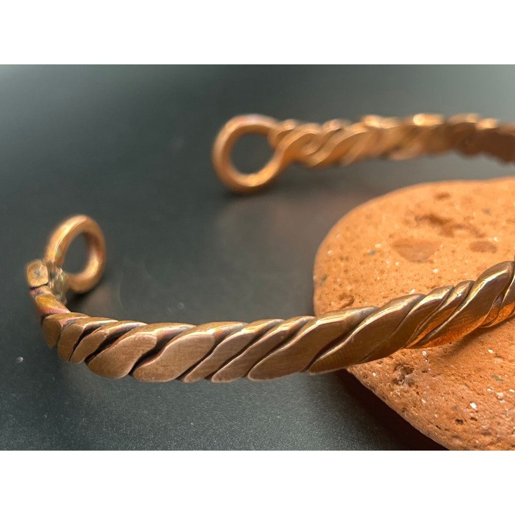 Handmade Copper Bicep Cuff - Twist With Light Flame Kissed Finish Upper Arm