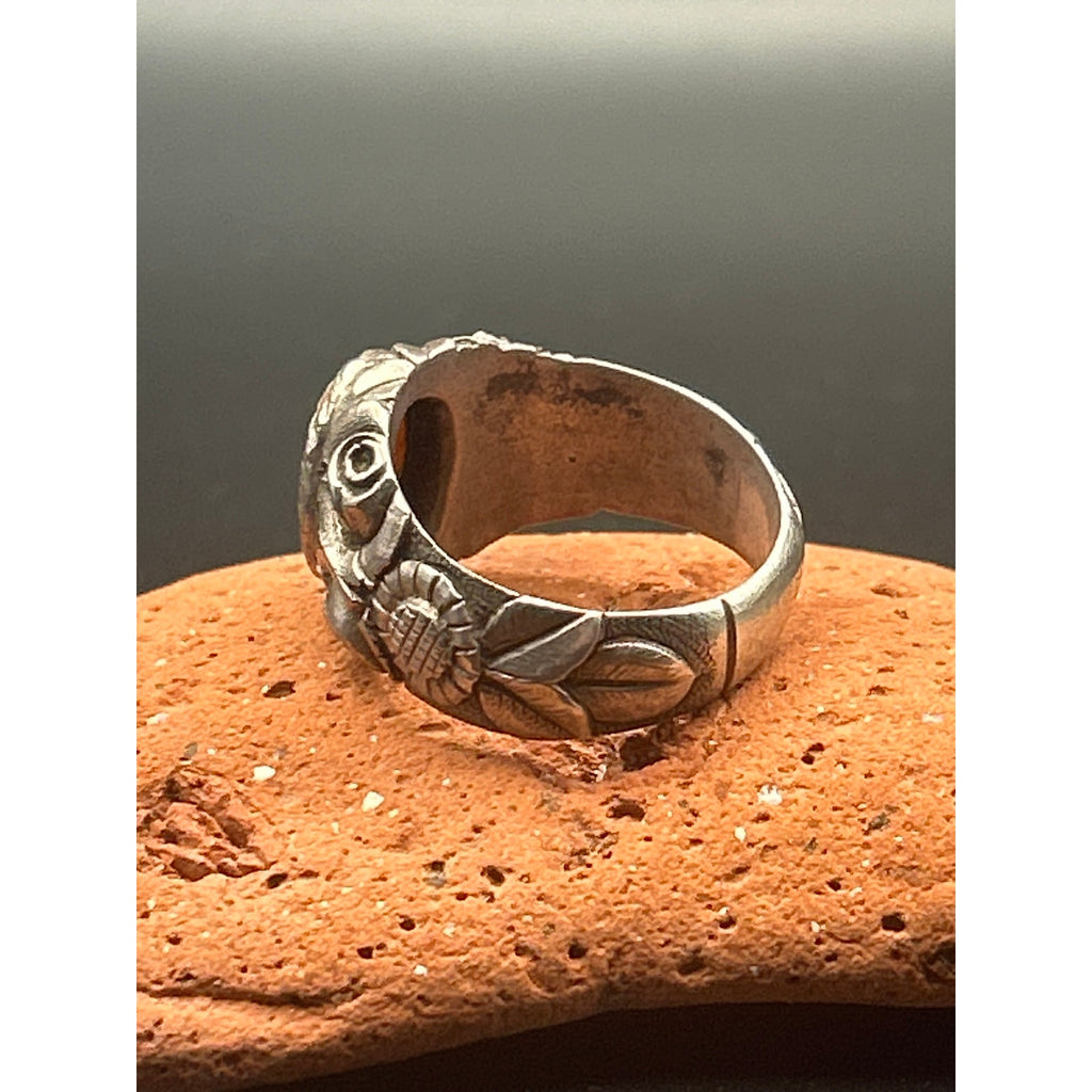 Antique 1920s Carved Shell Cameo Ring 900 Silver Greek Style Profile Size 10.5