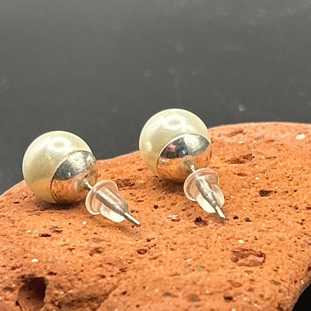 Vintage Faux Pearl Stud Earrings 7mm White Pearl Silver Tone Posts Classic