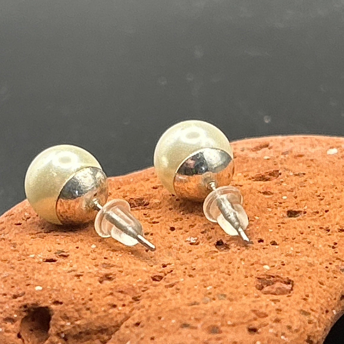 Vintage Faux Pearl Stud Earrings 7mm White Pearl Silver Tone Posts Classic