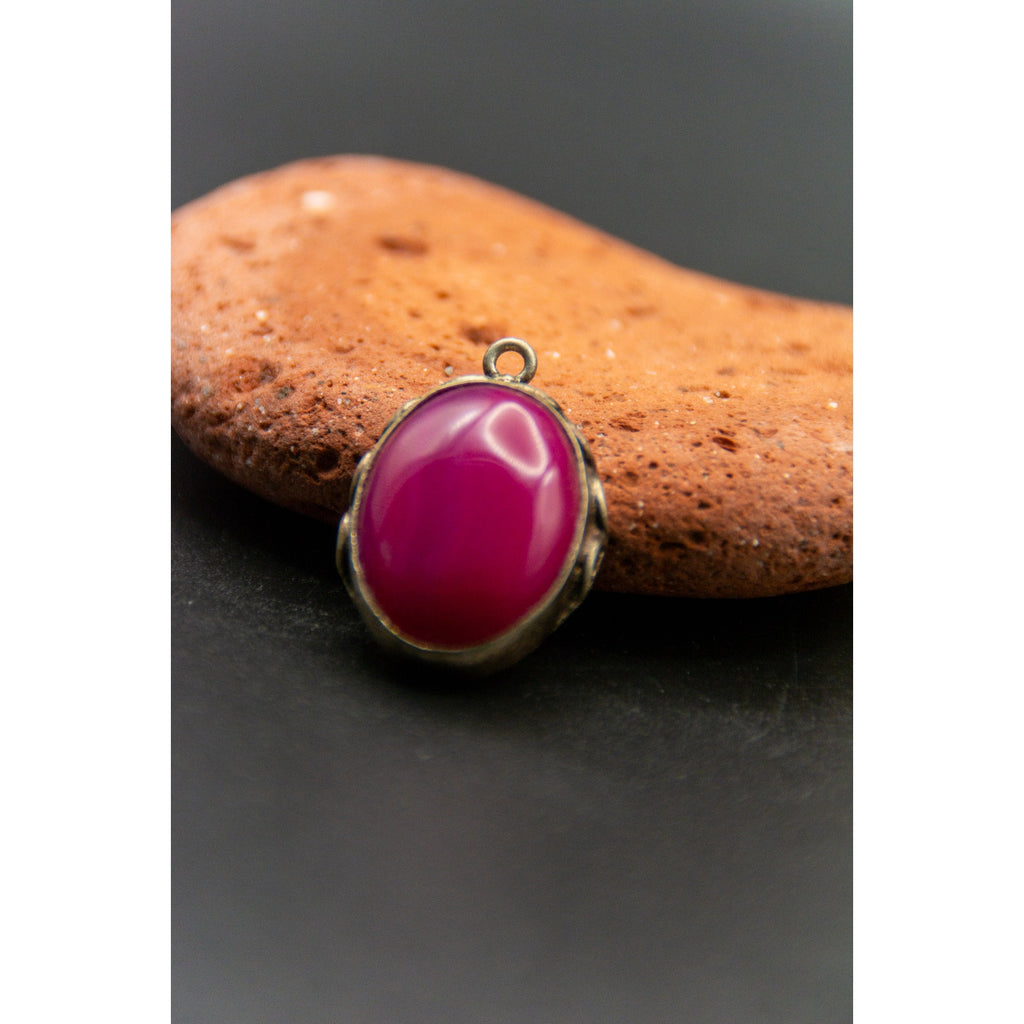 Vintage Pink Agate Pendant with Sterling Silver Bezel - 1" length