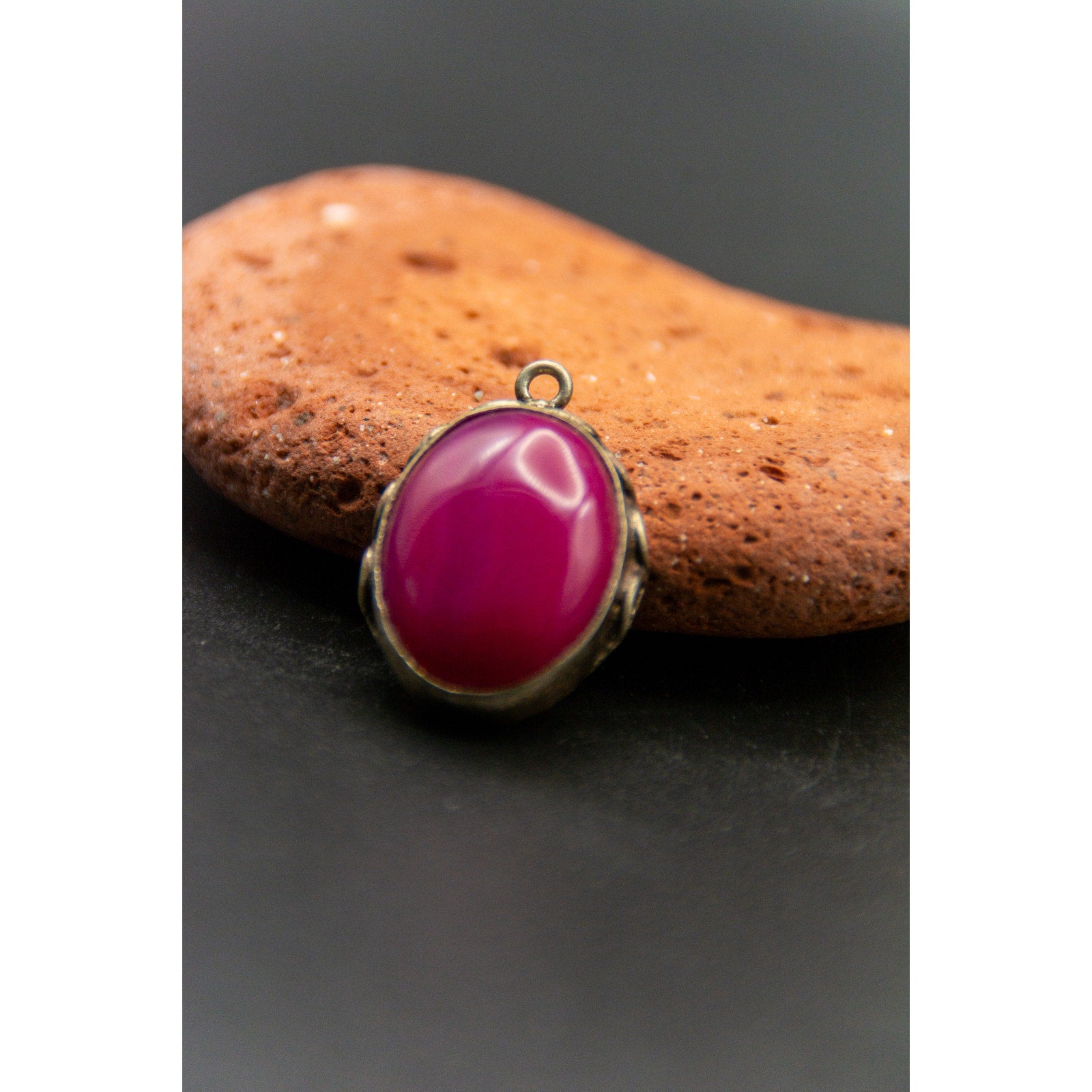 Vintage Pink Agate Pendant with Sterling Silver Bezel - 1" length