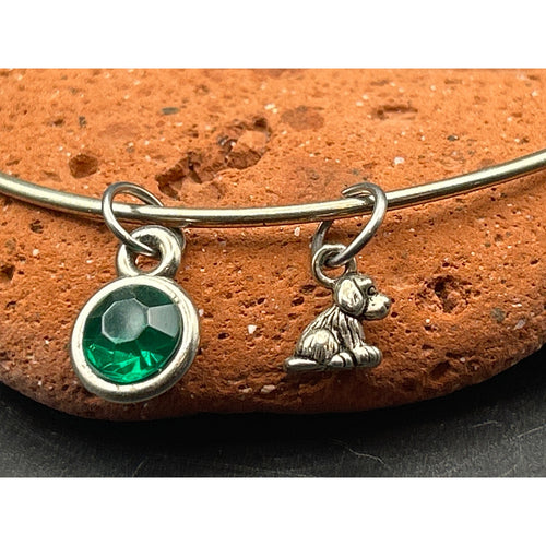 Alex and Ani Silver Tone Charm Bracelet | Emerald Green Poodle Dog