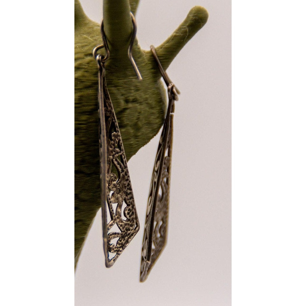 Vintage 925 Sterling Silver Filigree Dangle Drop Earrings Boho Openwork 1970s