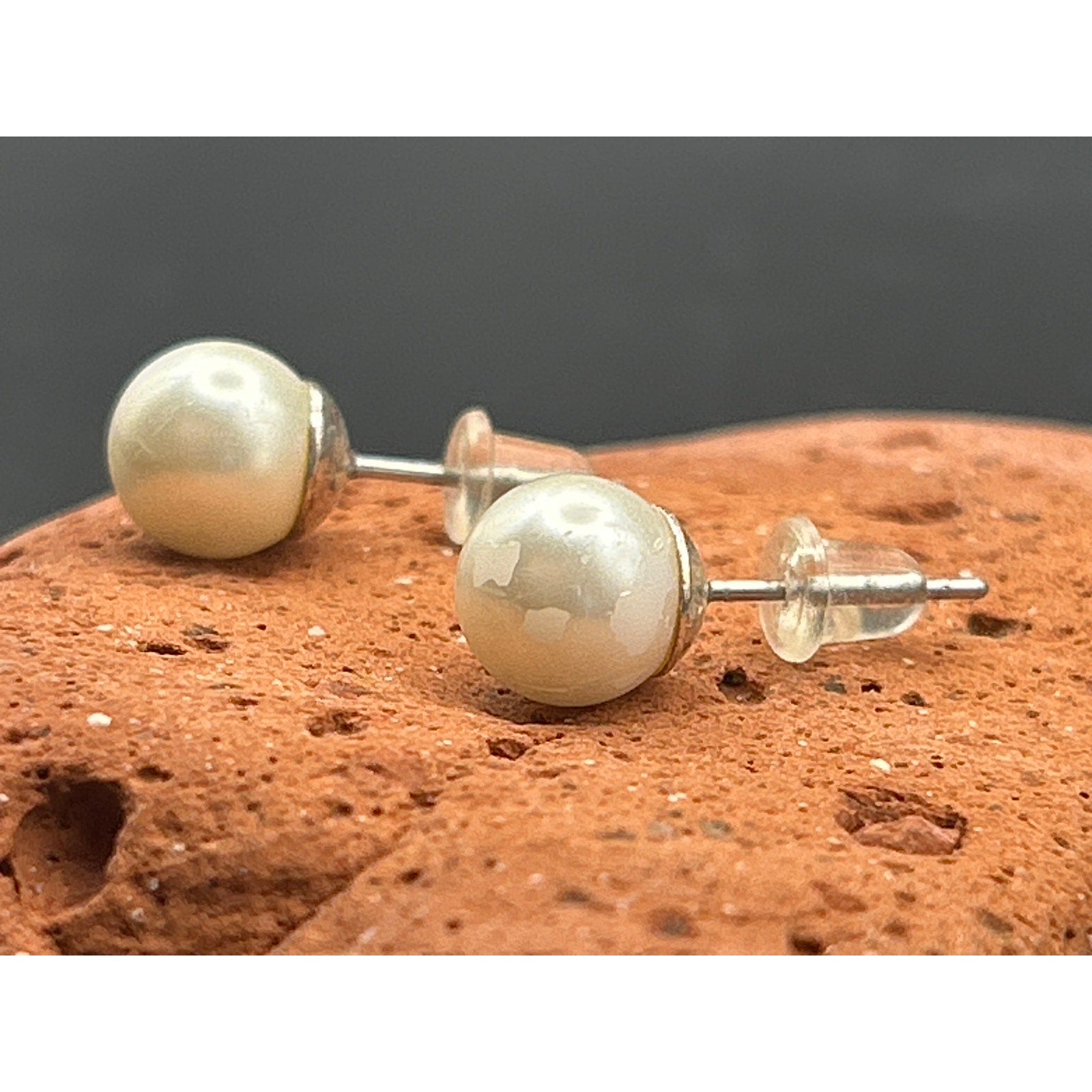 Vintage 6mm Faux Pearl Stud Earrings Silver Tone Posts Classic White