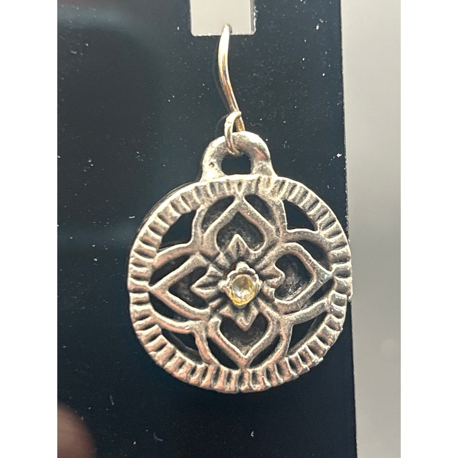 Vintage Silver Tone SE Asian Style Embossed Floral Disc Dangle Earrings