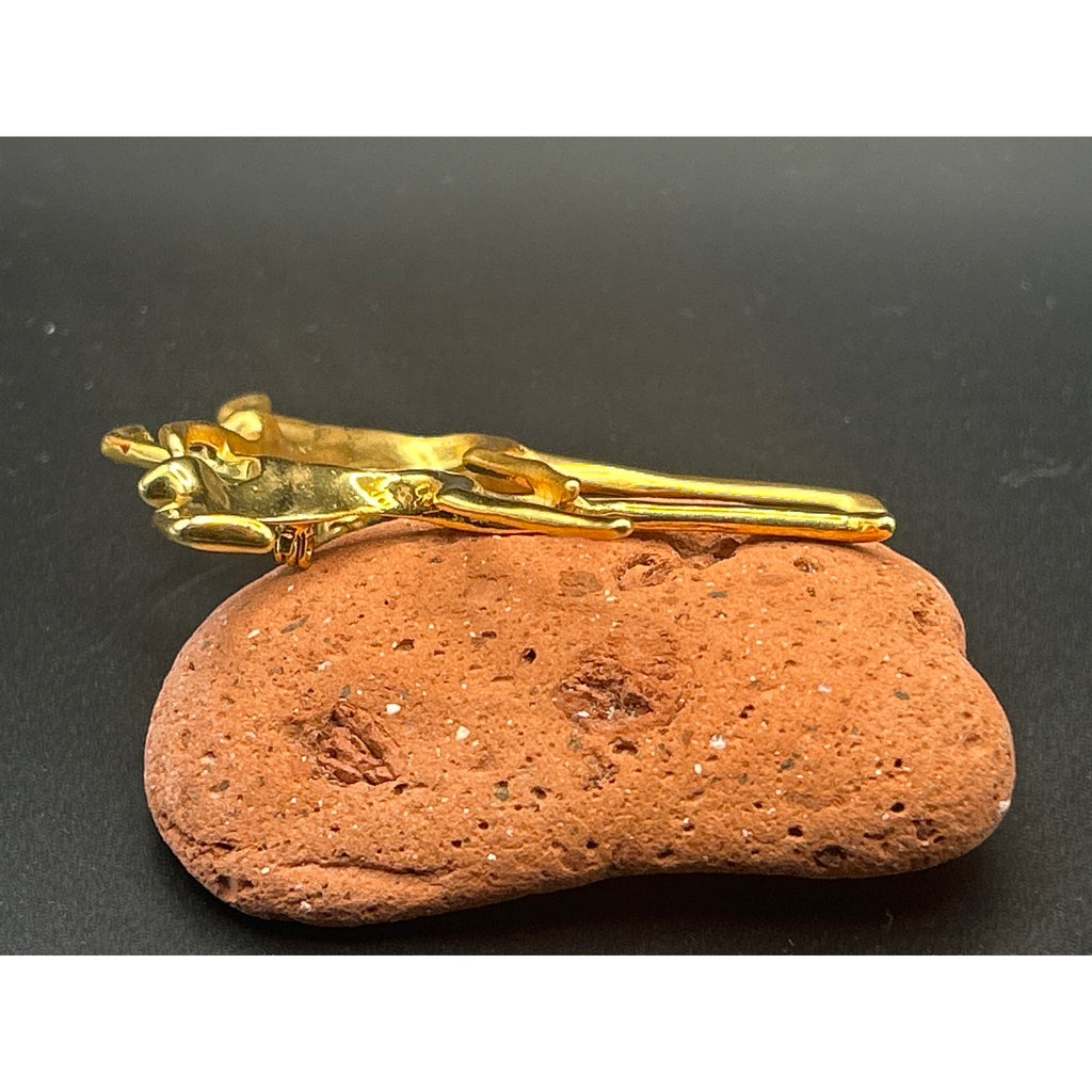 Vintage Modernist Dancing Couple Gold Tone Brooch Matte Polished Pin 3x3"