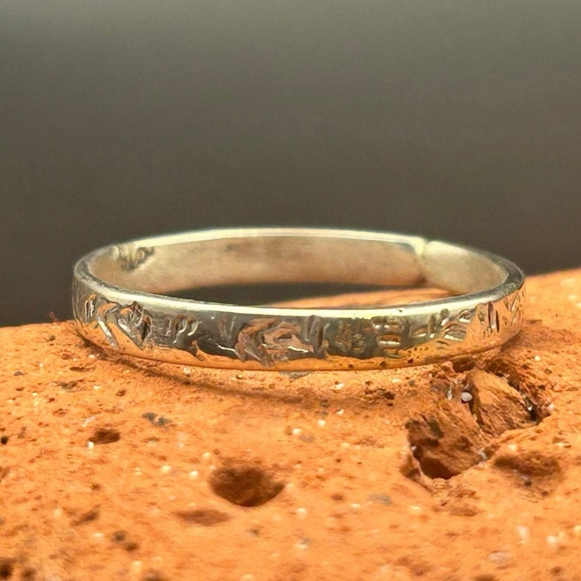 Handmade 2mm Sterling Silver 925 Abstract Textured Band Ring Size 8 Maine Made