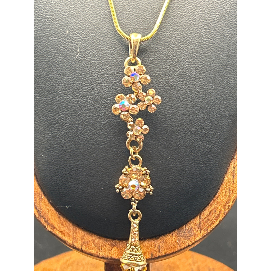 Vintage Clear AB Faceted Crystal Bead Strand Necklace | Aurora Pin