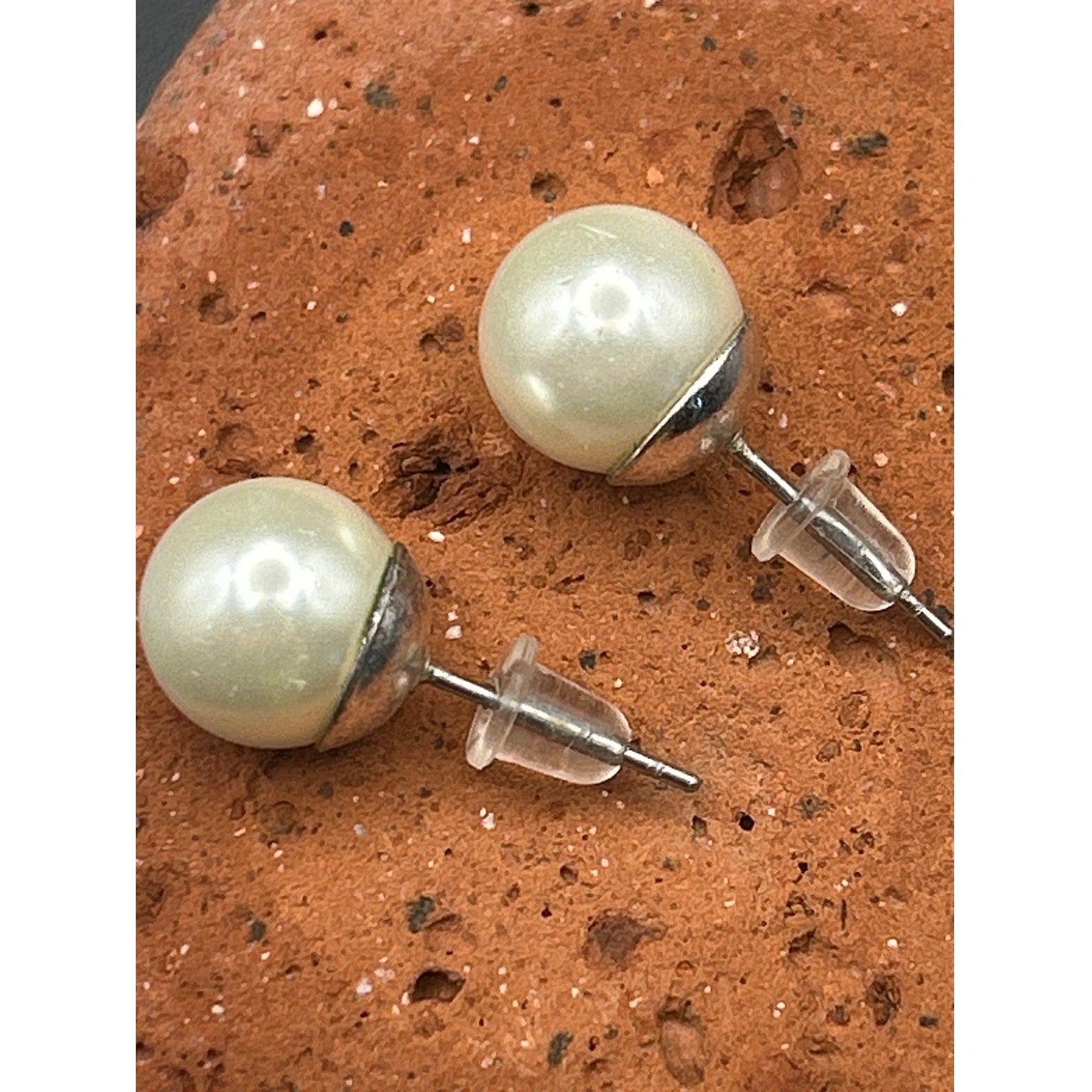 Vintage Faux Pearl Stud Earrings 7mm White Pearl Silver Tone Posts Classic