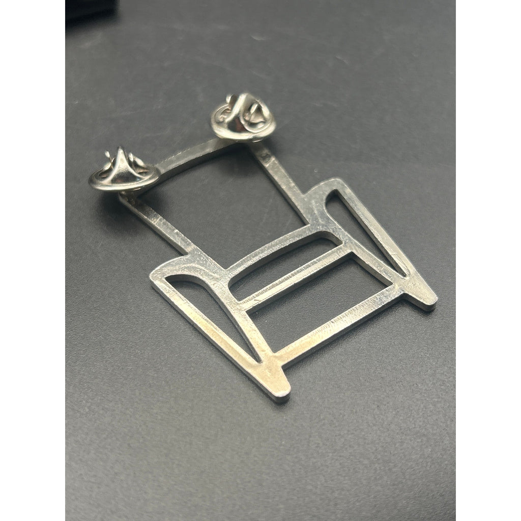 Vintage Silver Tone Minimalist Wire Frame Chair Brooch Pin - 2.5 Inch