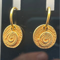 Vintage Gold Tone Textured Swirl Spiral Coin Medallion Drop Earrings