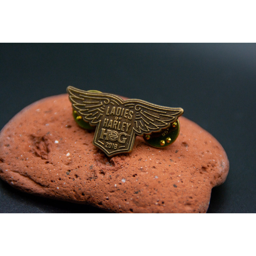 Vintage 2018 Ladies Of Harley Hog Winged Brass Lapel Pin