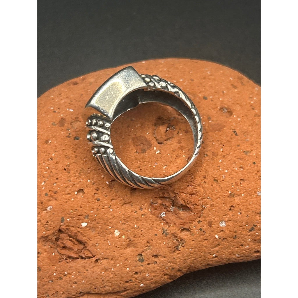 Vintage 90s Sterling Silver Black Onyx Statement Ring Size 7 Thailand 925 Ribbon