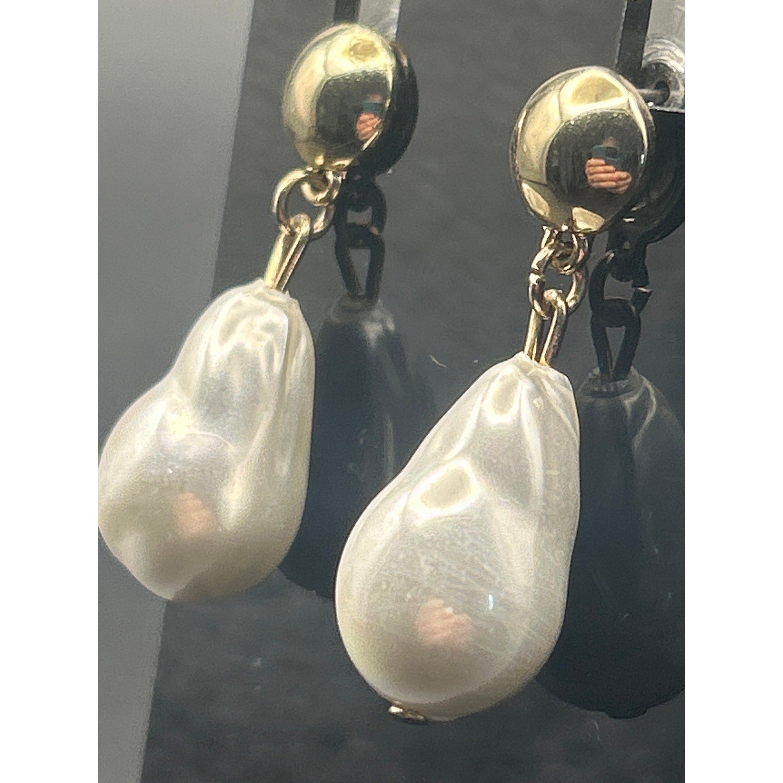 Vintage Gold Tone Baroque River Pearl Drop Earrings Pierced Dangles