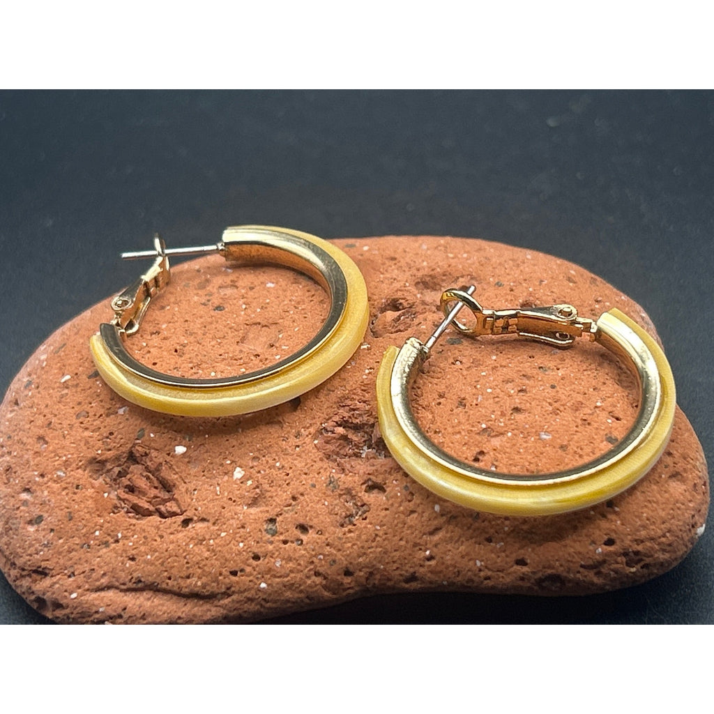 Vintage Gold Hoop Earrings with Shell Inlay | Chunky 1” Boho Creoles
