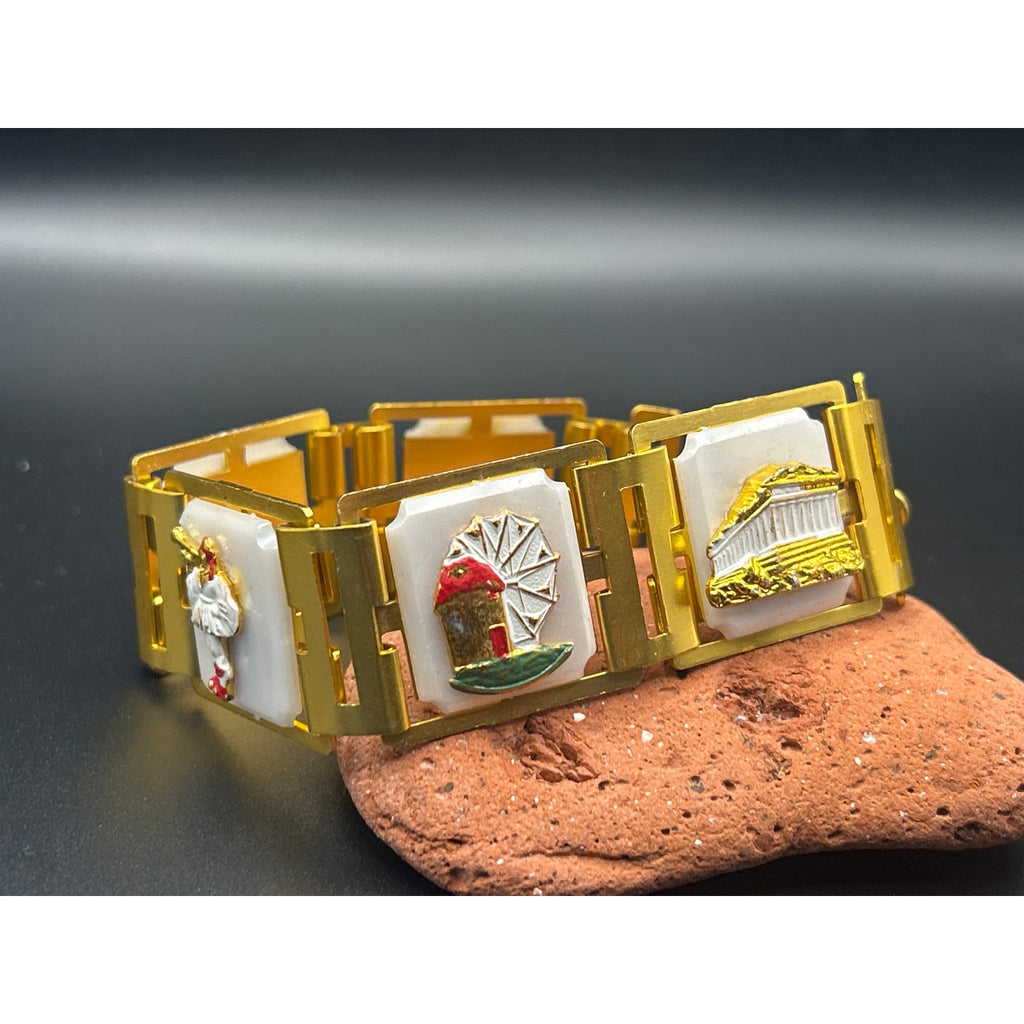 Vintage Enamel Belgium Tourist Bracelet Heraldic Crest Coat of Arms Links 7.25"