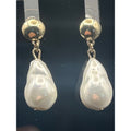 Vintage Gold Tone Baroque River Pearl Drop Earrings Pierced Dangles