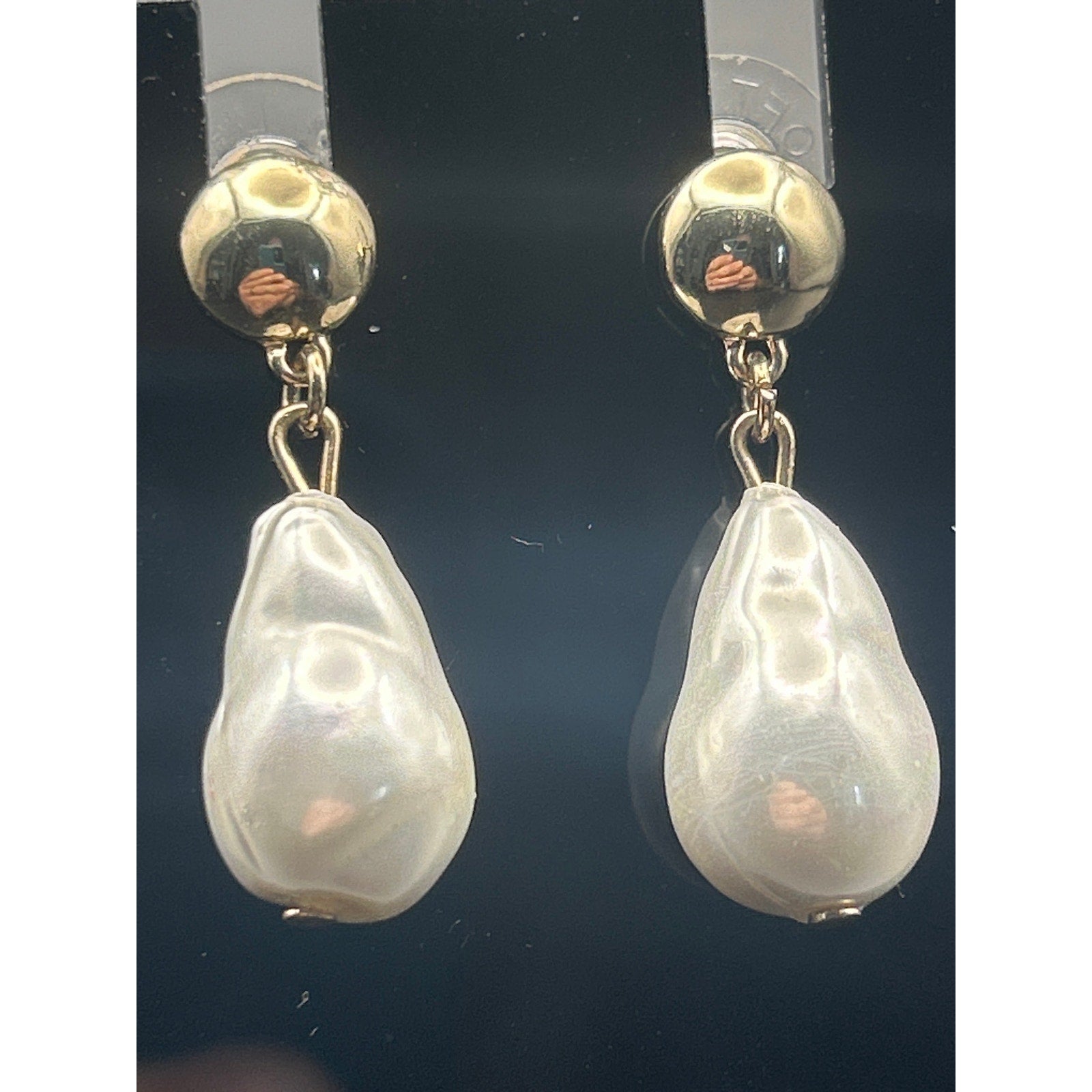 Vintage Gold Tone Baroque River Pearl Drop Earrings Pierced Dangles