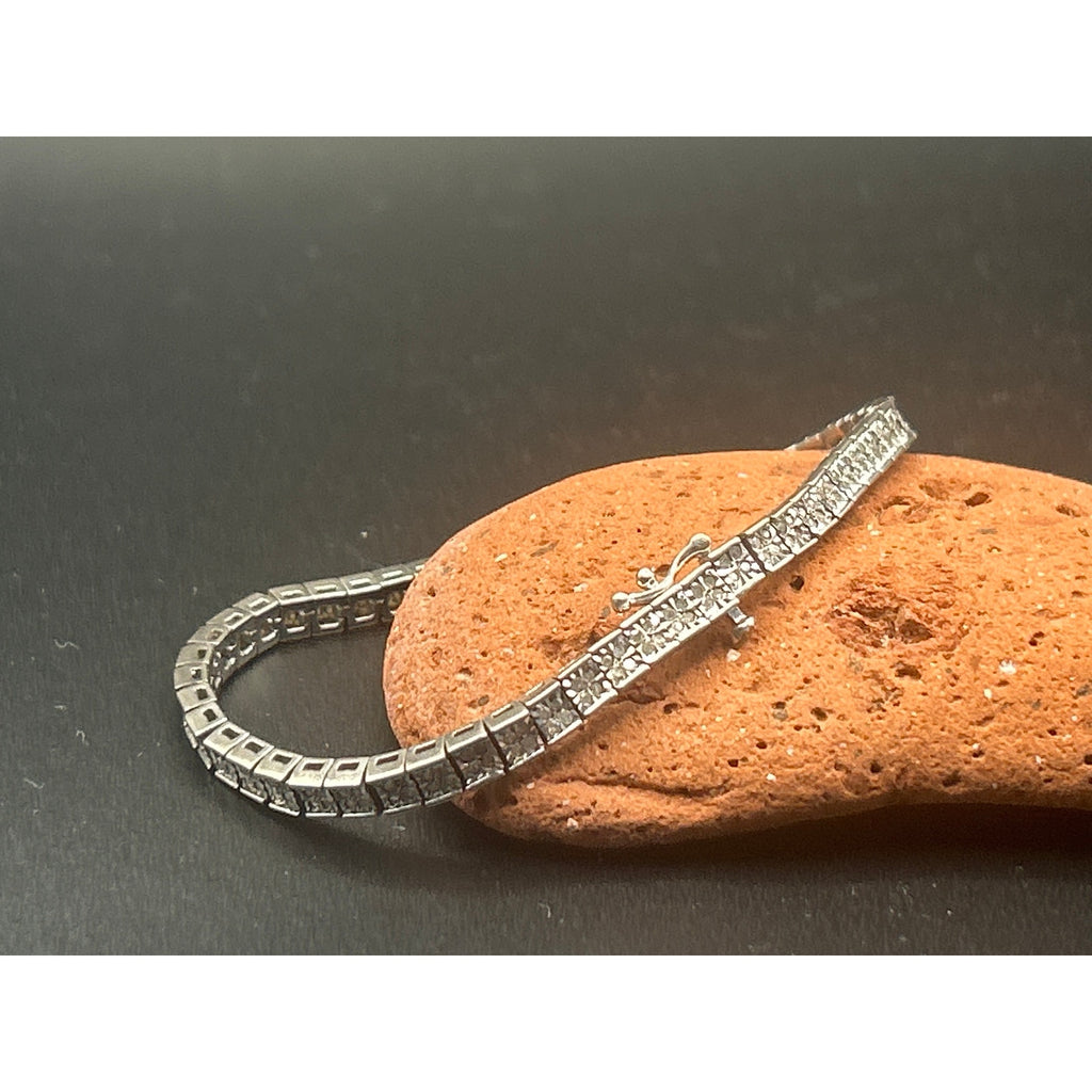 Signed MDJ 925 Sterling Silver Diamond Tennis Bracelet 200+ Diamonds 6.5" Link