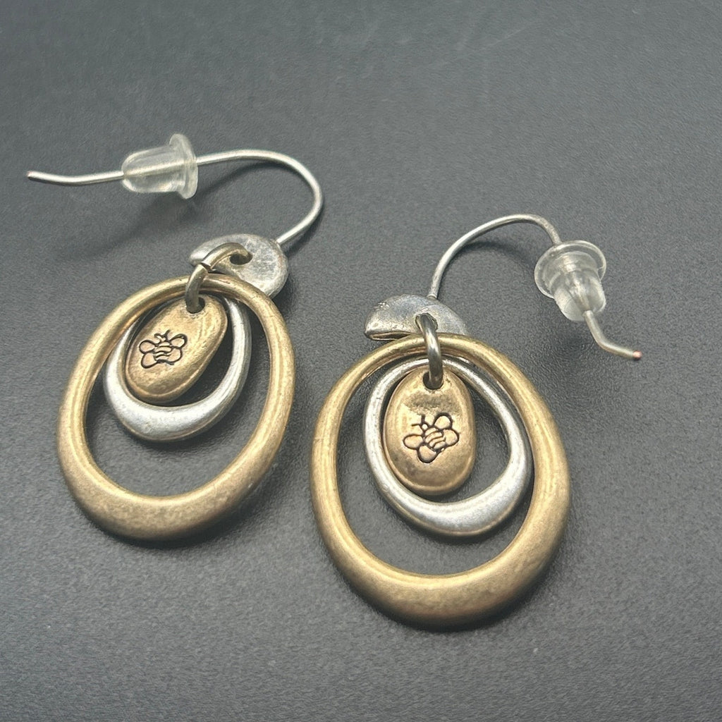 Vintage Mixed Metal Gold Silver Tone Bee Honeybee Drop Earrings