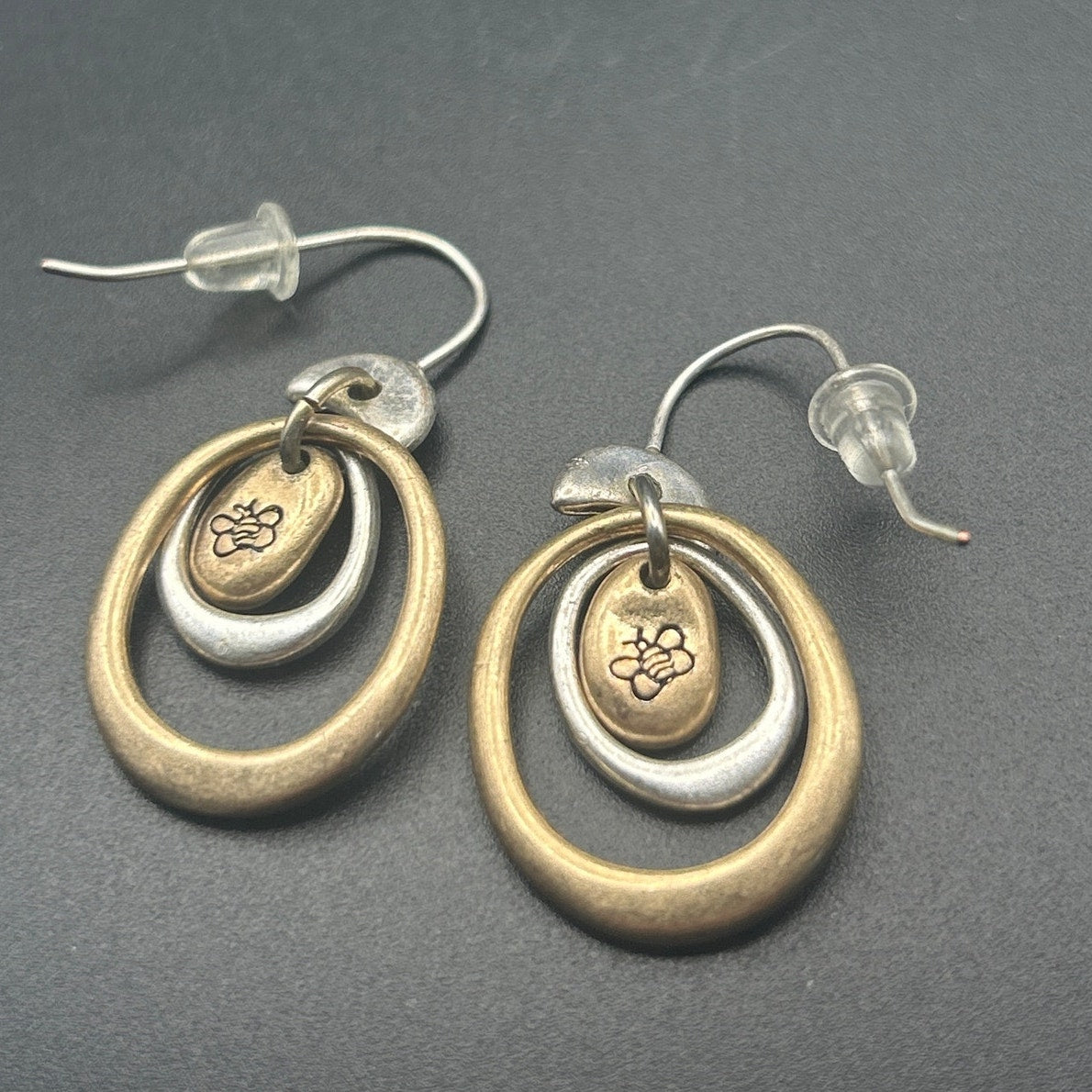 Vintage Mixed Metal Gold Silver Tone Bee Honeybee Drop Earrings