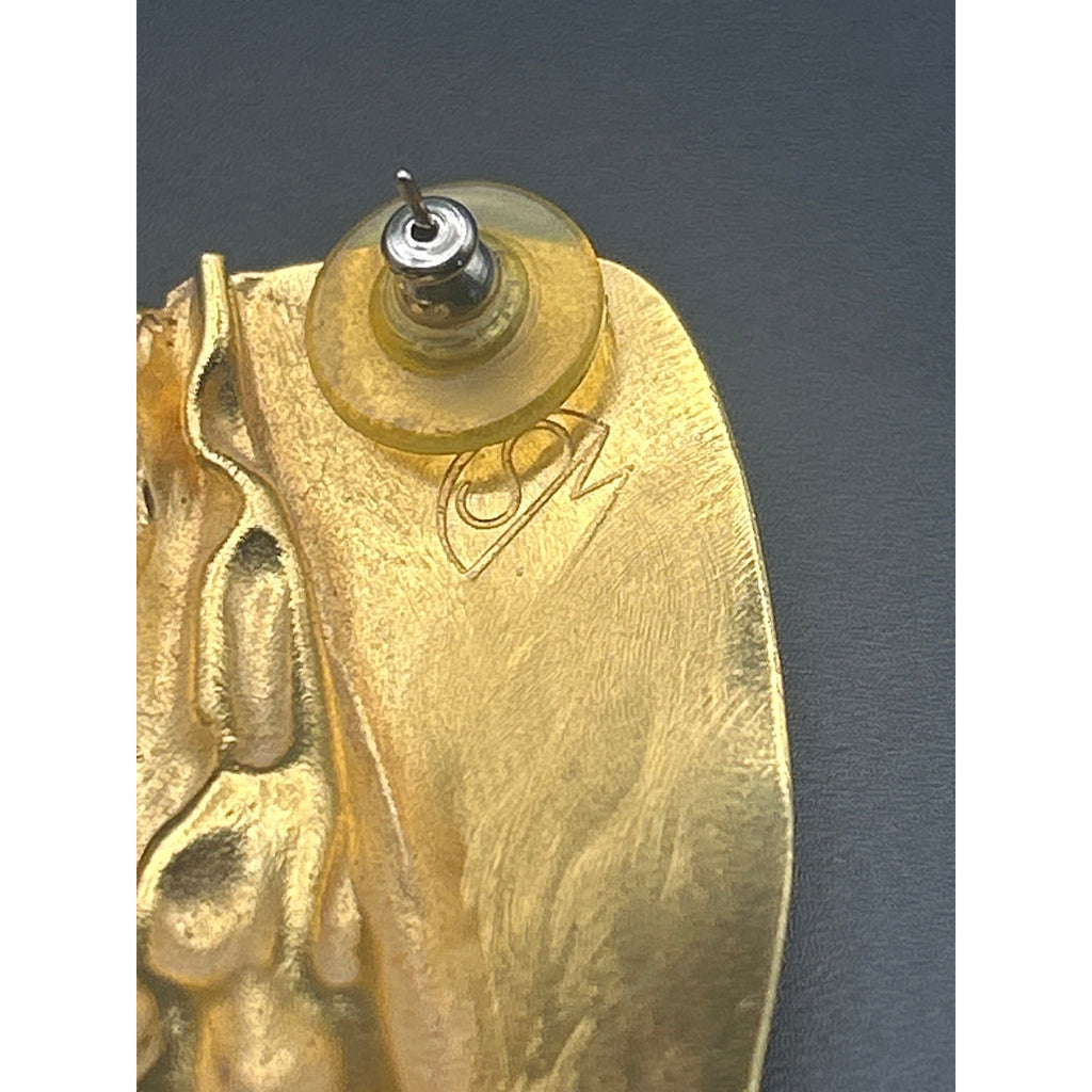 Vintage Brutalist Molten Gold Plated Stud Earrings SM Hallmark