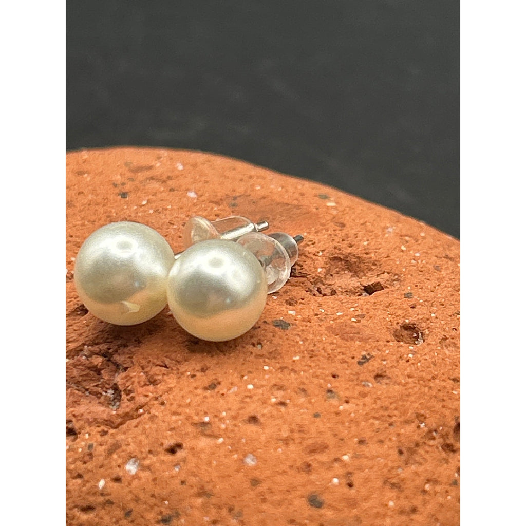 Vintage 6mm Faux Pearl Stud Earrings Silver Tone Posts Classic White