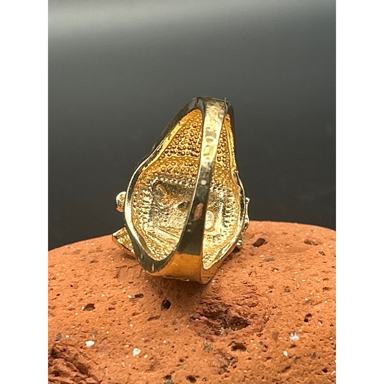 QMC Hallmarked Gold Plated Santa Muerte Statement Ring Size 11 Folk Art