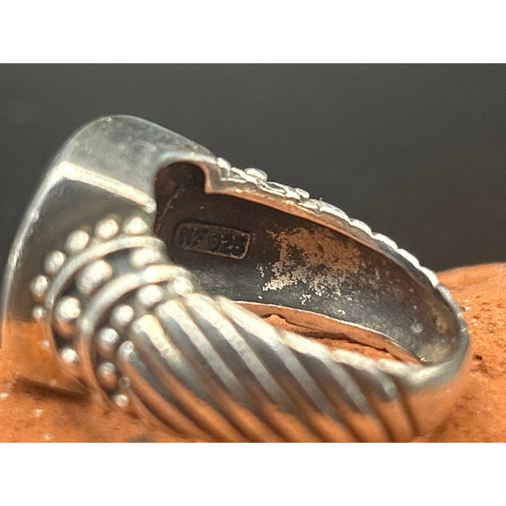 Vintage 90s Sterling Silver Black Onyx Statement Ring Size 7 Thailand 925 Ribbon