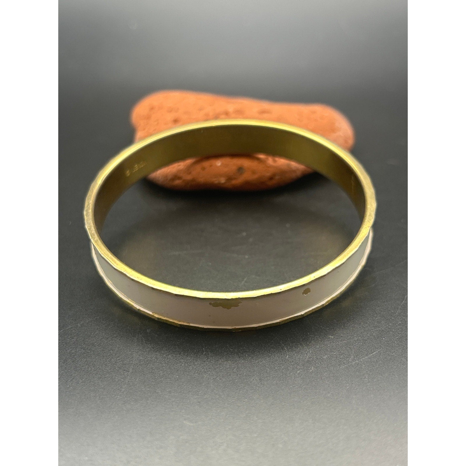 Vintage Monet Gold Tone White Enamel Bangle Bracelet | Retro 1980s Stackable